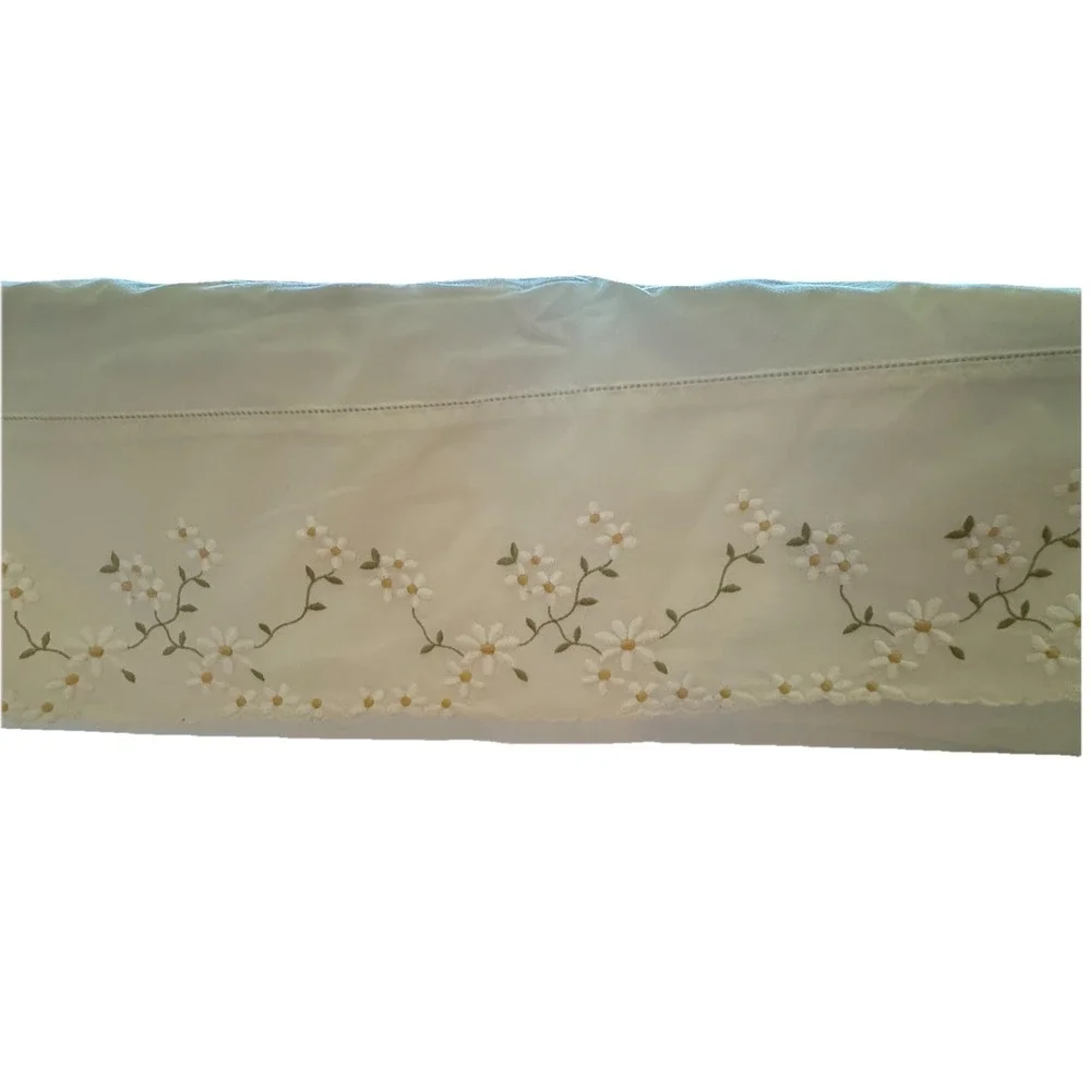 VTG Wamsutta Supercale Plus Ivory Full Flat Sheet & Pillowcase‎ Daisy Embroidery